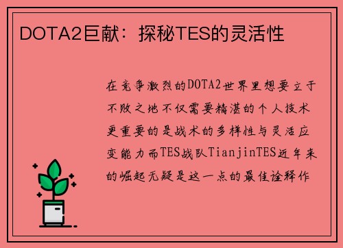 DOTA2巨献：探秘TES的灵活性