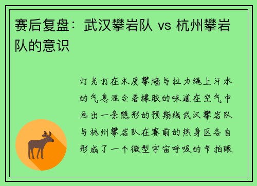 赛后复盘：武汉攀岩队 vs 杭州攀岩队的意识